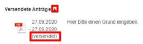 Antrag versendet